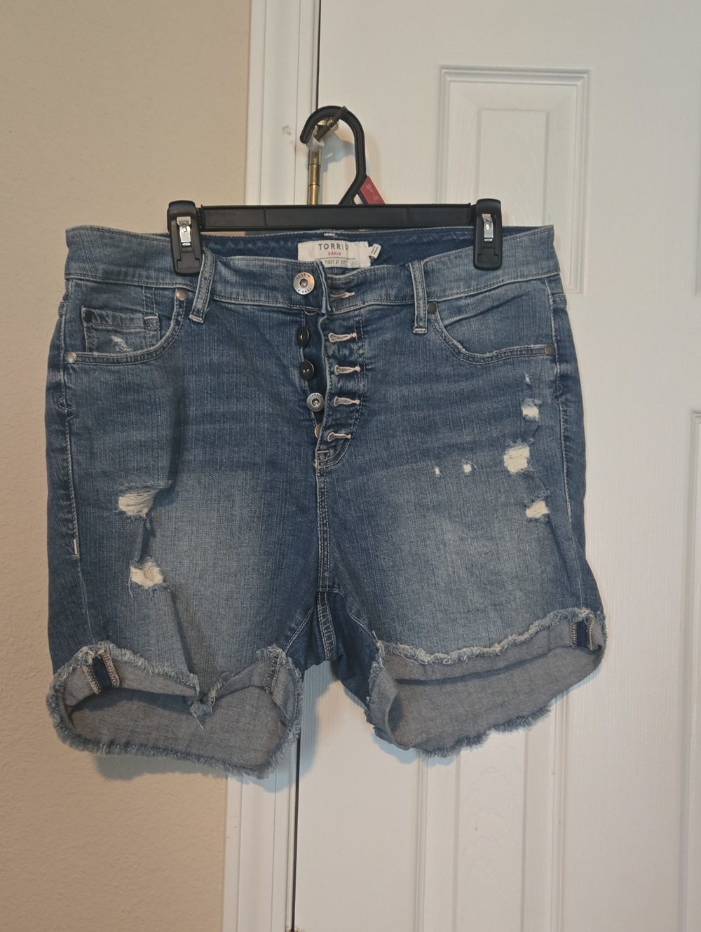 torrid Light Blue Distressed Roll-Hem Jean Shorts